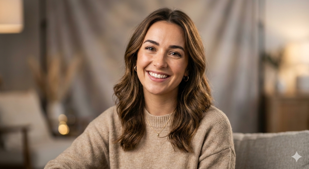 Nano Banana 2 realistic portrait landscape image of a smiling young woman, soft studio lighting, 85mm lens, photorealistic example for creators (2026 Edition)
